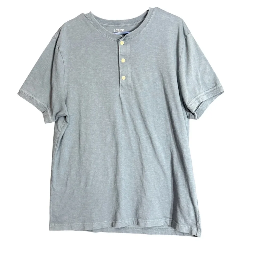 J Crew Mens Size XL Slub Cotton Henley Shirt Blue Short Sleeve Casual Tee Preppy
